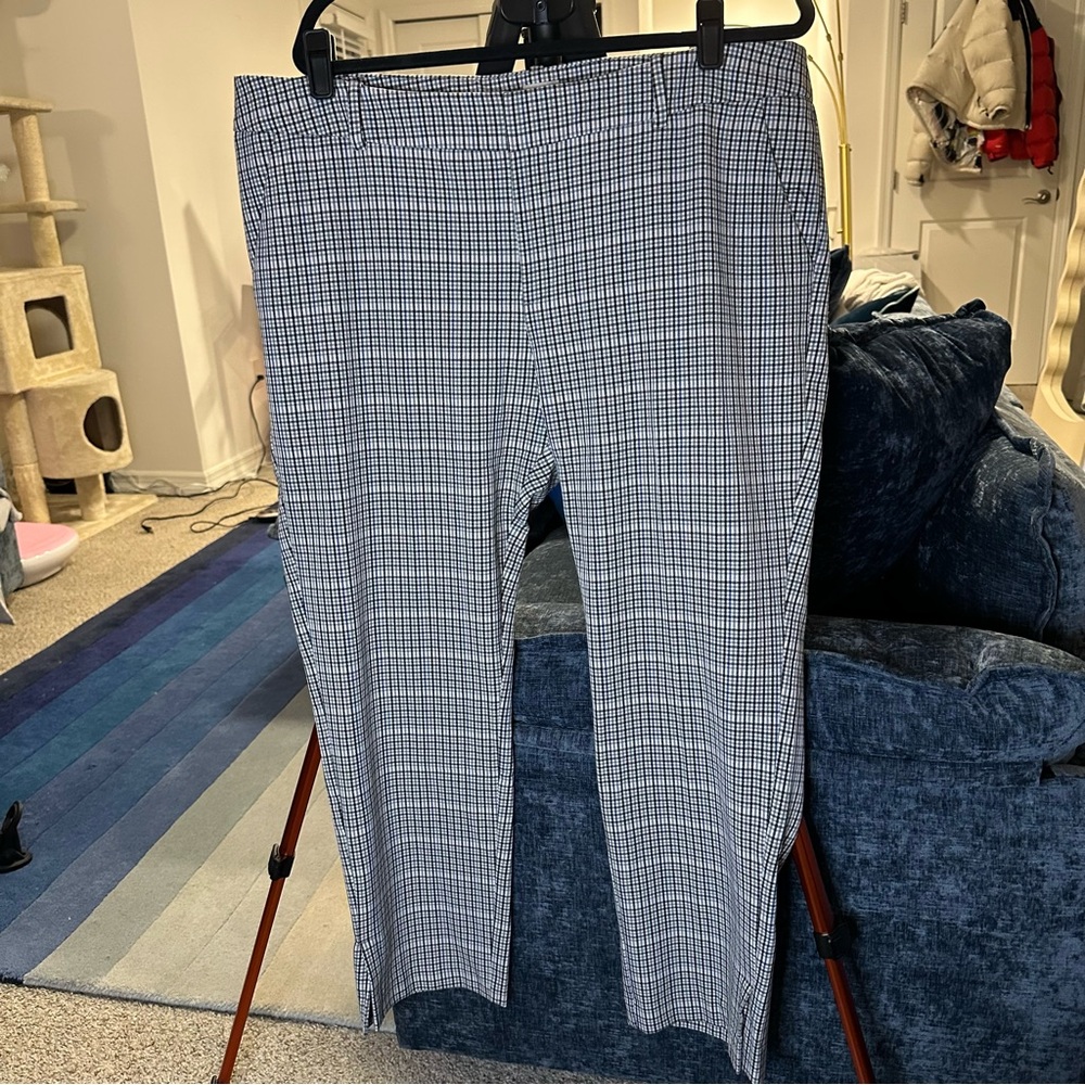 A New Day Plaid Stretch Ankle Pants with Side Slit Detail